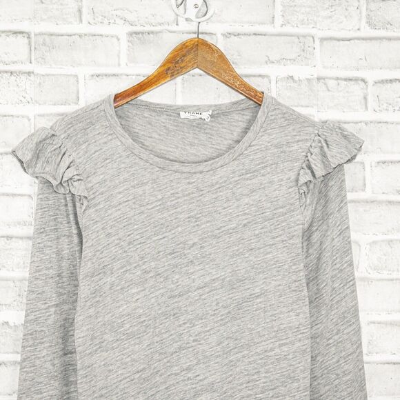 FRAME Denim Ruffle Shoulders Crew Blouse Heather Gray Size M - Picture 6 of 7